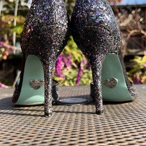Betsey Johnson Glitter Black Heels with mesh